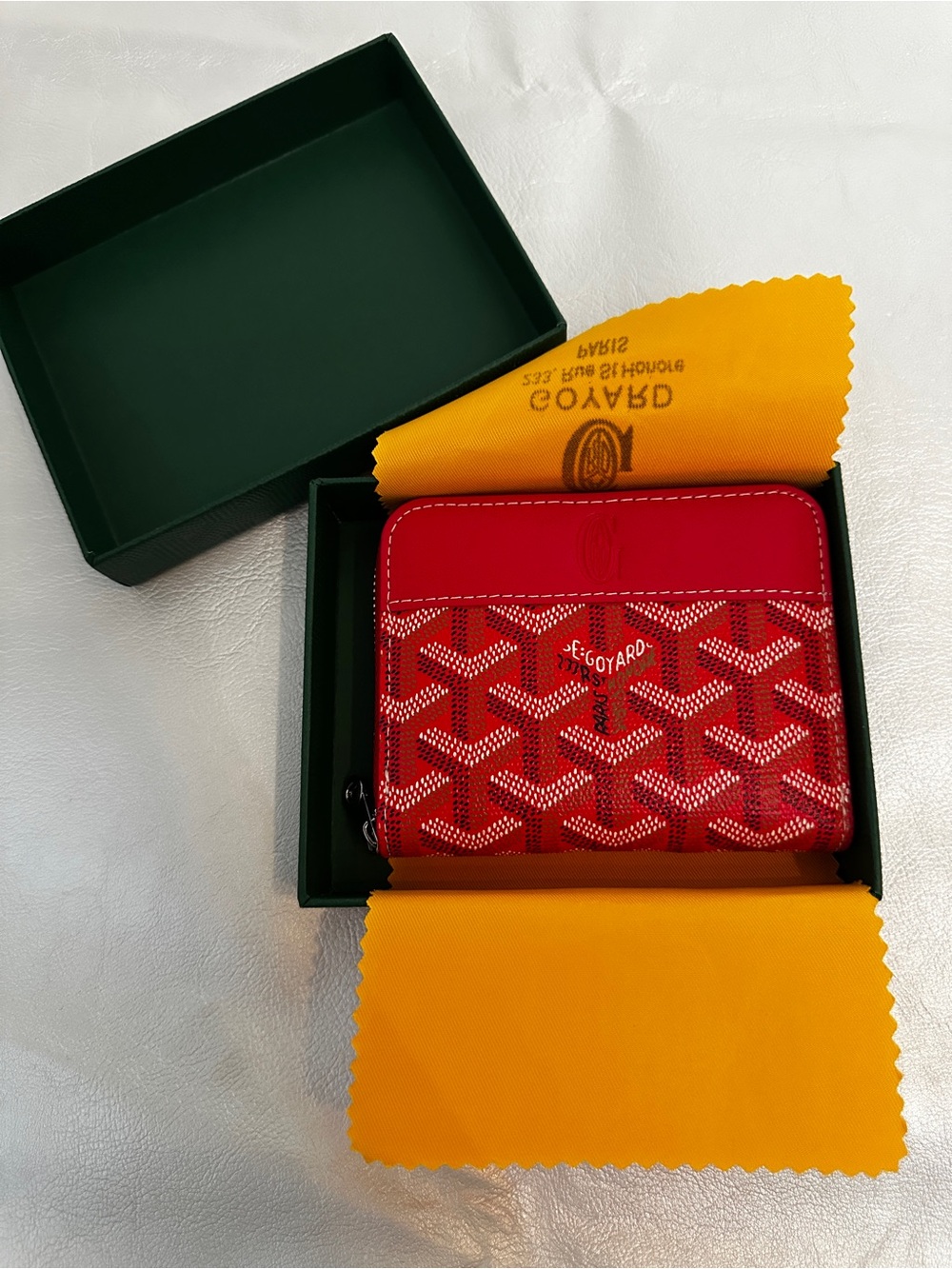Goyard Red Zip Card Holder with Signature Goyardine Pattern
